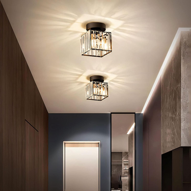 Modern Flush Mount Ceiling Light With Clear Striped Glass Shade - Image 5