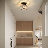 Modern Flush Mount Ceiling Light With Clear Striped Glass Shade - Image 4