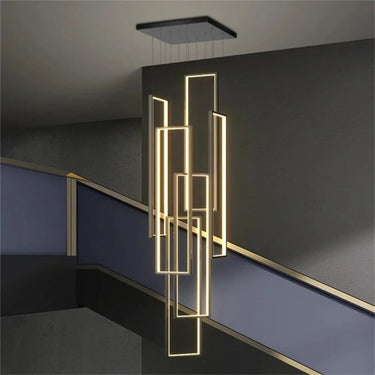 Modern Metal Vertical Rectangle Chandelier With Cascading Drop - Image 1