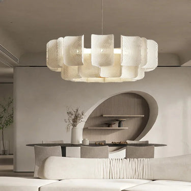 Modern Ring Acrylic Chandelier With Rippled Panels - Image 1