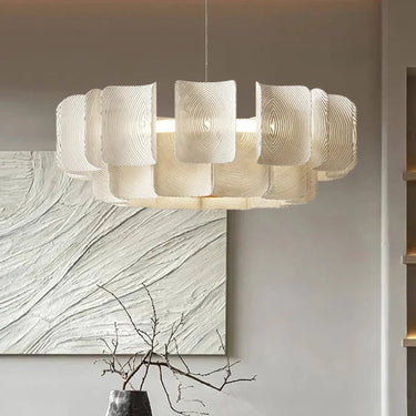Modern Ring Acrylic Chandelier With Rippled Panels - Image 2