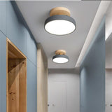 Modern Wooden Canopy Circular Semi Flush Ceiling Light - Image 1