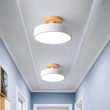 Modern Wooden Canopy Circular Semi Flush Ceiling Light - Image 3