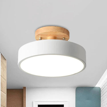 Modern Wooden Canopy Circular Semi Flush Ceiling Light - Image 4