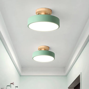 Modern Wooden Canopy Circular Semi Flush Ceiling Light - Image 5