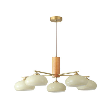 Modern Wooden Elliptical Chandelier With Brass Arms - Image 1