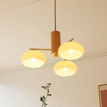 Modern Wooden Elliptical Chandelier With Brass Arms - Image 2