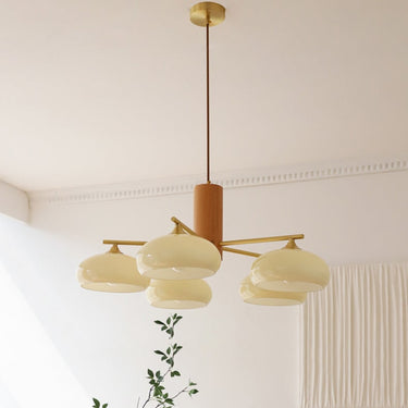 Modern Wooden Elliptical Chandelier With Brass Arms - Image 6