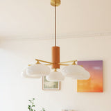 Modern Wooden Elliptical Chandelier With Brass Arms - Image 8