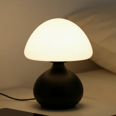 Mushroom Lamp With Opalescent Glass Shade And Matte Black Base - Image 4