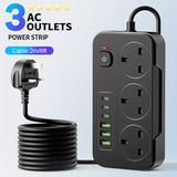 Power Strip With 3 AC Outlets 6 USB Ports And 2M Extension Cable 9-in-1 Charging Hub - Image 1
