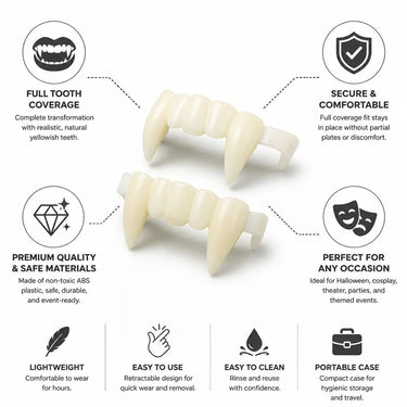 Retractable Vampire Fangs Realistic Full Tooth Coverage With Natural Yellow Shade - Image 4