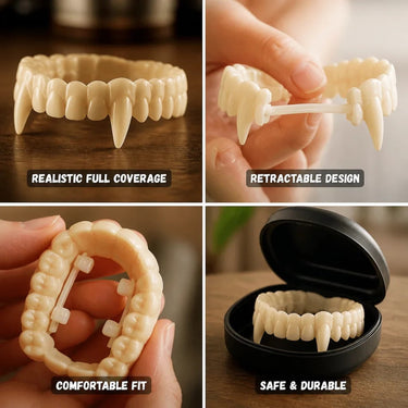 Retractable Vampire Fangs Realistic Full Tooth Coverage With Natural Yellow Shade - Image 3