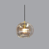 Ribbed Glass Globe Pendant Light With Brass Fitting - Image 5