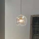 Ribbed Glass Globe Pendant Light With Brass Fitting - Image 7