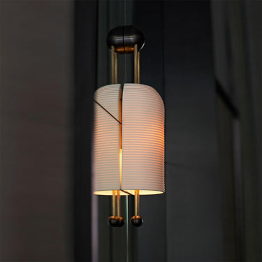 Ribbed Glass Lantern Wall Sconce With Twin Stems - Image 2