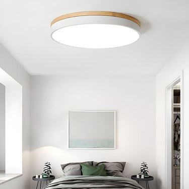Round Flush Ceiling Light With Solid Wood Rim - Image 1
