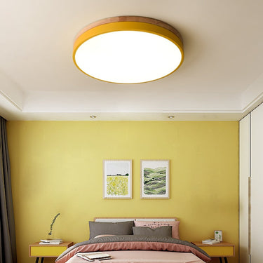 Round Flush Ceiling Light With Solid Wood Rim - Image 14