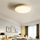 Round Flush Ceiling Light With Solid Wood Rim - Image 2