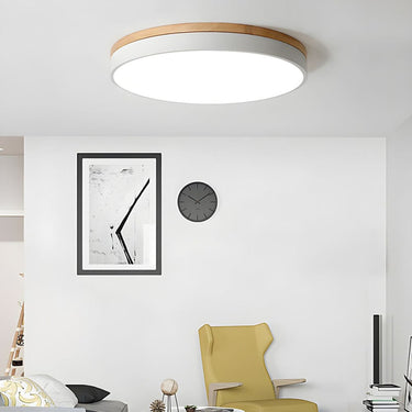 Round Flush Ceiling Light With Solid Wood Rim - Image 4