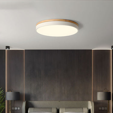Round Flush Ceiling Light With Solid Wood Rim - Image 5
