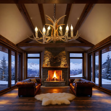 Rustic Antler Chandelier With Wood-Effect Finish - Image 4