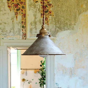 Rustic Cone Metal Pendant Light With Brass Fitting - Image 2