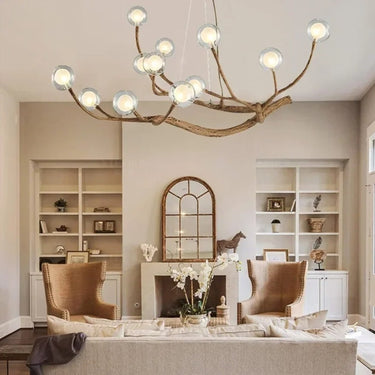 Rustic Tree Branch Chandelier With 12 Glass Globe Lights - Image 2