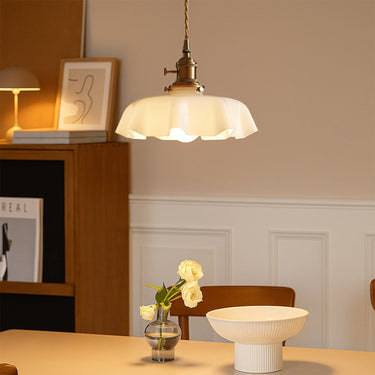 Scalloped Glass Pendant Light With Brass Fitting - Image 2