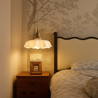 Scalloped Glass Pendant Light With Brass Fitting - Image 3