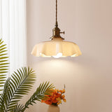 Scalloped Glass Pendant Light With Brass Fitting - Image 4