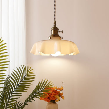 Scalloped Glass Pendant Light With Brass Fitting - Image 4