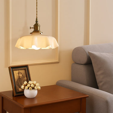 Scalloped Glass Pendant Light With Brass Fitting - Image 5