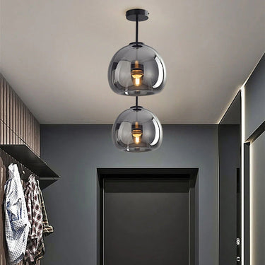 Semi Flush Mount Spherical Glass Ceiling Light With Copper Finish - Image 3