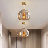 Semi Flush Mount Spherical Glass Ceiling Light With Copper Finish - Image 8