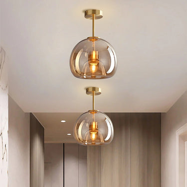 Semi Flush Mount Spherical Glass Ceiling Light With Copper Finish - Image 8