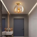 Semi Flush Mount Spherical Glass Ceiling Light With Copper Finish - Image 4