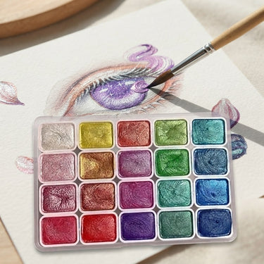 Shimmer Watercolor Paint Set 20 Vibrant With Glitter Effect For Luminous Artwork - Image 7