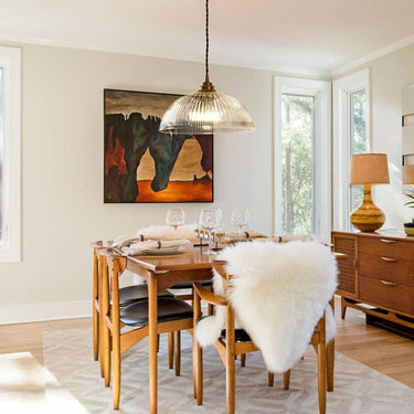 Striped Glass Dome Pendant Light With Brass Finish - Image 6