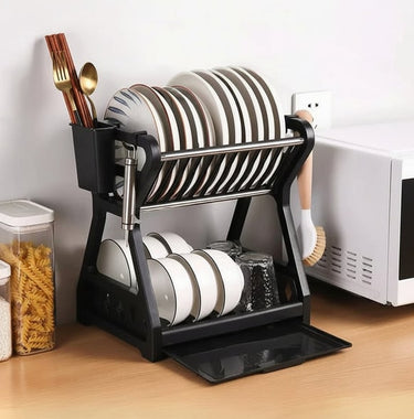Sturdy 2 Tier Dish Drainer With Drainboard And Cutlery Holder For Organized Drying - Image 7
