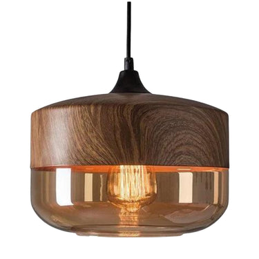 Tinted Glass Wood Pendant Light With Adjustable Cable - Image 2