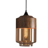 Tinted Glass Wood Pendant Light With Adjustable Cable - Image 3