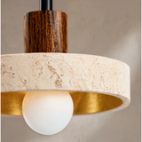 Travertine Ring Pendant Light With Wood Base - Image 5