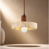 Travertine Ring Pendant Light With Wood Base - Image 7
