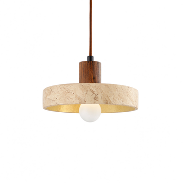 Travertine Ring Pendant Light With Wood Base - Image 8