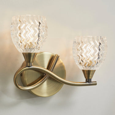 Twin Wall Light With Curved Metal Arms And Cut Glass Shades - Image 3