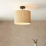 Woven Seagrass Semi Flush Light With Matte Black Hardware - Image 2