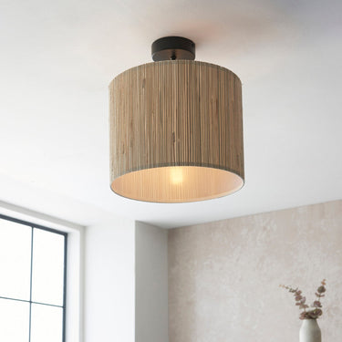 Woven Seagrass Semi Flush Light With Matte Black Hardware - Image 3