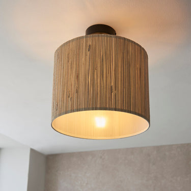 Woven Seagrass Semi Flush Light With Matte Black Hardware - Image 5