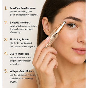 3-in-1 Precision Trimmer For Brows Face & Body With Rounded Micro-Blade Heads - Image 2